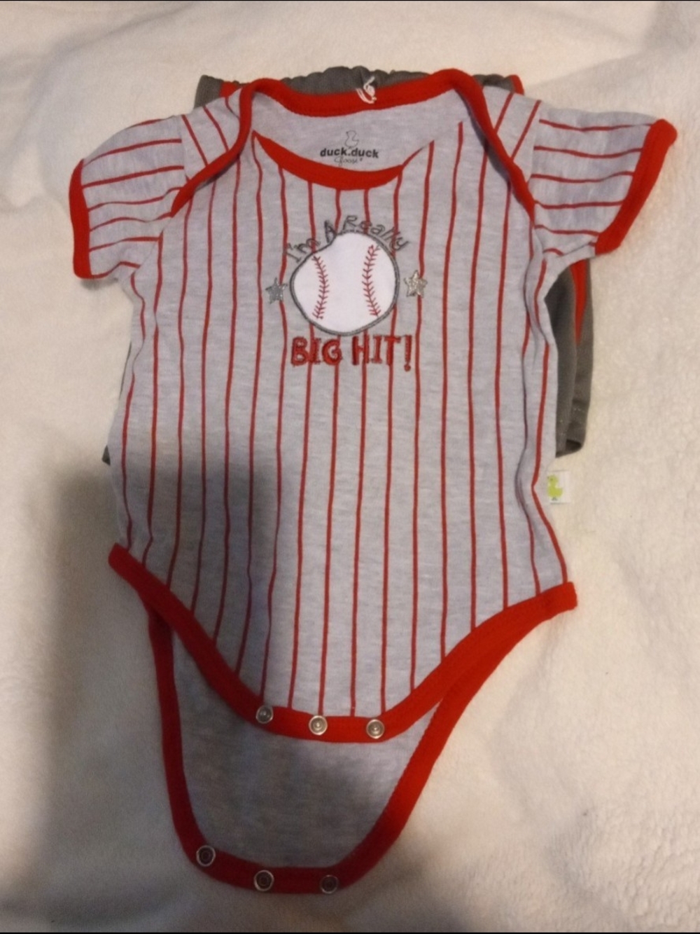 Duck Duck Baby Baseball 'Big Hit!' Red-Trim Onesie Set
